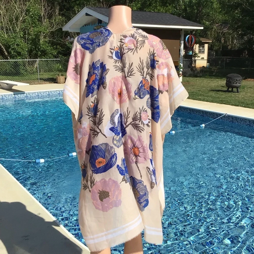 Woven Heart Womens Peach Floral Kimono Swimsuit Cover Up Size Large
